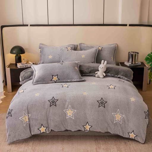 Lenjerie de pat, Cocolino, 1 persoană, 4 piese, gri , cu steluțe, CCP109