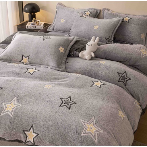 Lenjerie de pat, Cocolino, 1 persoană, 4 piese, gri , cu steluțe, CCP109