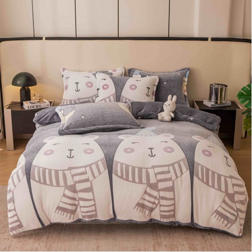 Lenjerie de pat, Cocolino, 1 persoană, 4 piese, gri , cu urși polari, CCP110