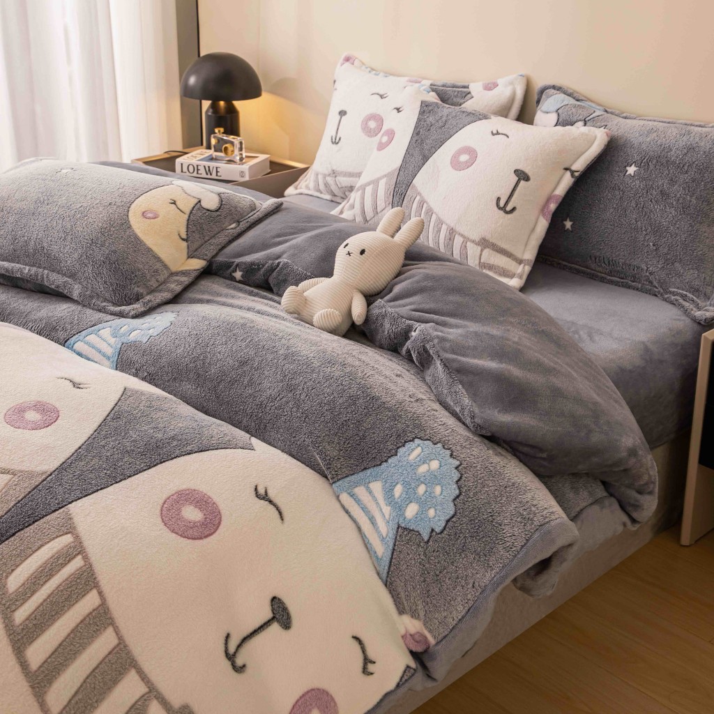 Lenjerie de pat, Cocolino, 1 persoană, 4 piese, gri , cu urși polari, CCP110