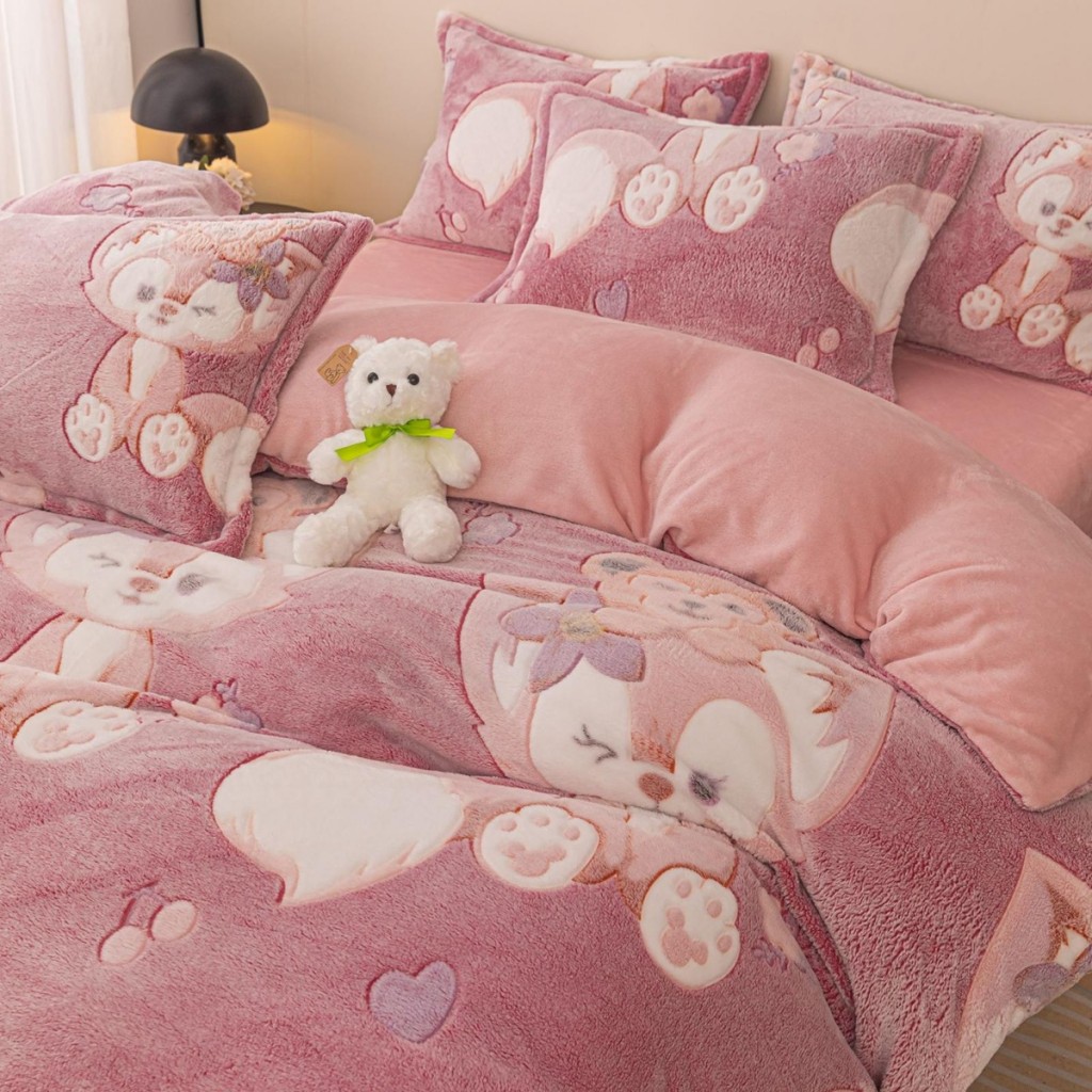 Lenjerie de pat, Cocolino, 1 persoană, 4 piese, roz , cu pisicuțe, CCP114