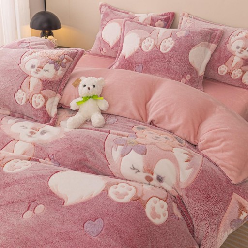 Lenjerie de pat, Cocolino, 1 persoană, 4 piese, roz , cu pisicuțe, CCP114