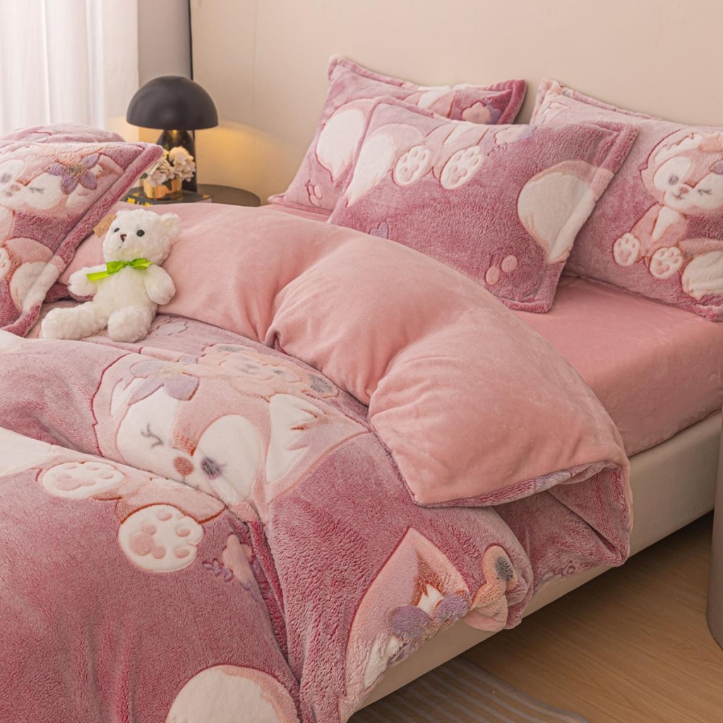 Lenjerie de pat, Cocolino, 1 persoană, 4 piese, roz , cu pisicuțe, CCP114