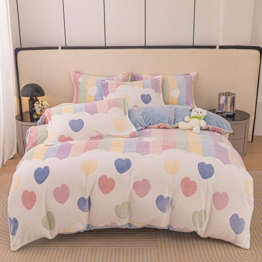 Lenjerie de pat, Cocolino, 1 persoană, 4 piese, crem , cu inimioare, CCP115