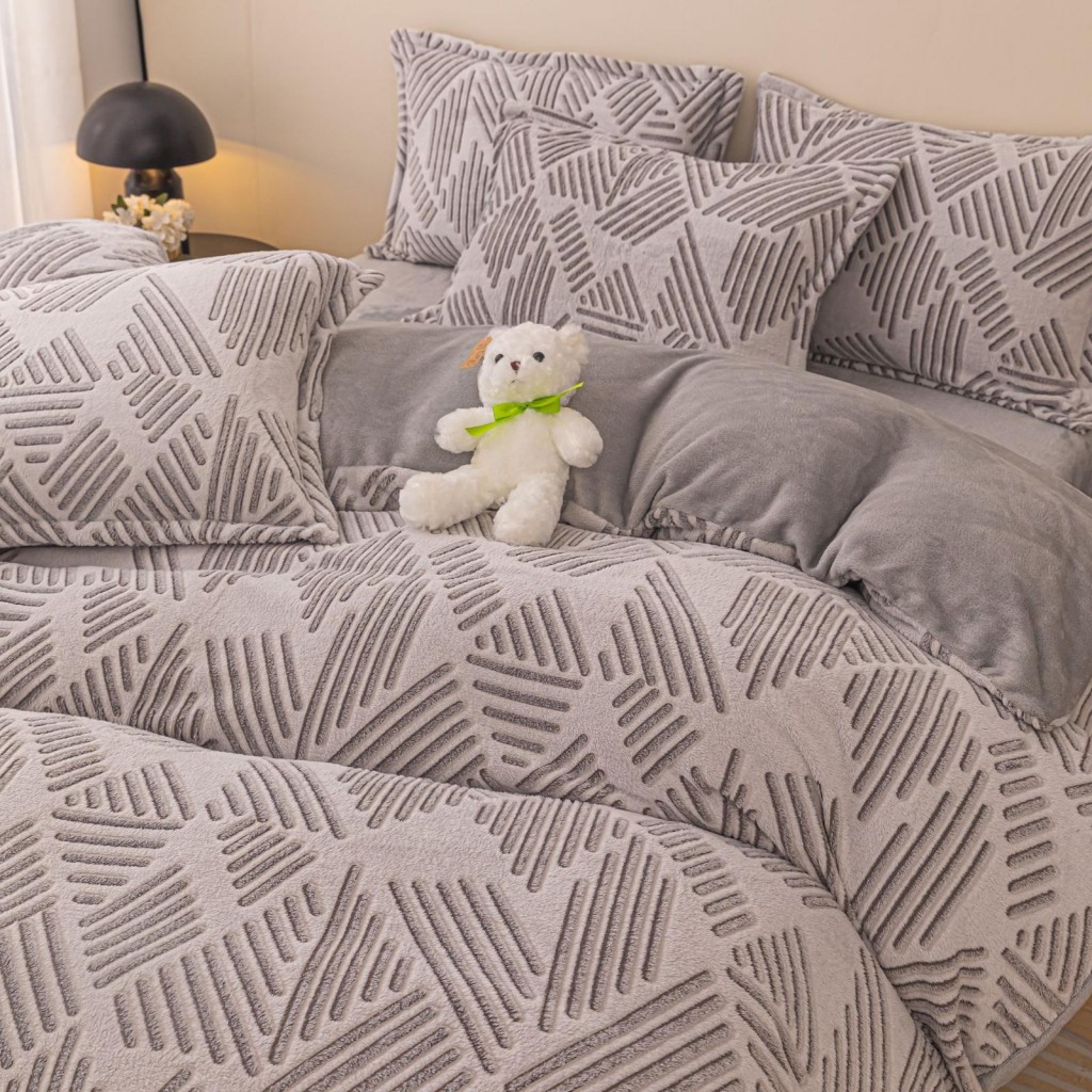 Lenjerie de pat, Cocolino, 1 persoană, 4 piese, gri , cu liniuțe, CCP116