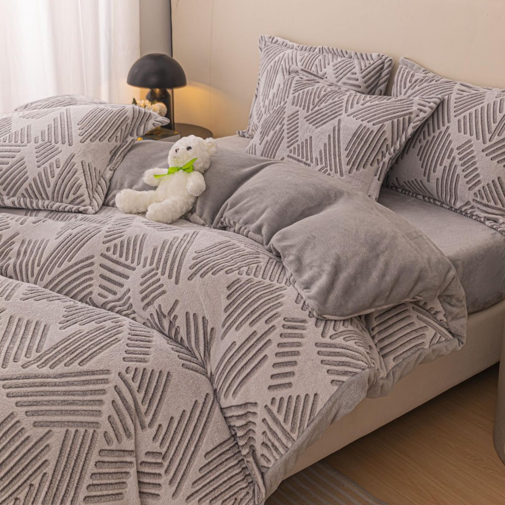 Lenjerie de pat, Cocolino, 1 persoană, 4 piese, gri , cu liniuțe, CCP116