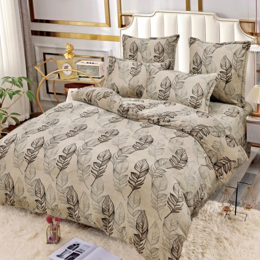 Lenjerie de pat, Cocolino, 2 persoane, 6 piese, crem , cu pene maro, CC662