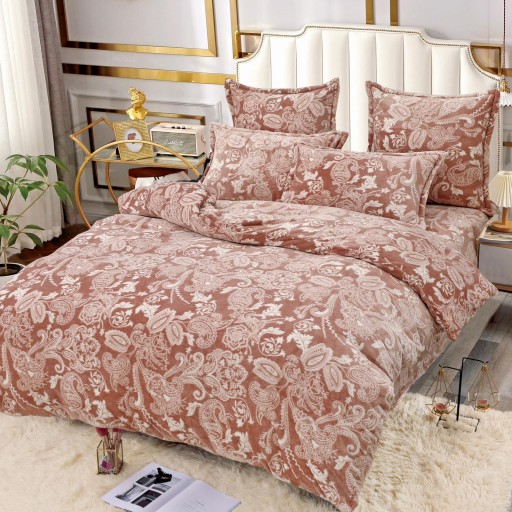 Lenjerie de pat, Cocolino, 2 persoane, 6 piese, bej , cu model alb, CC666