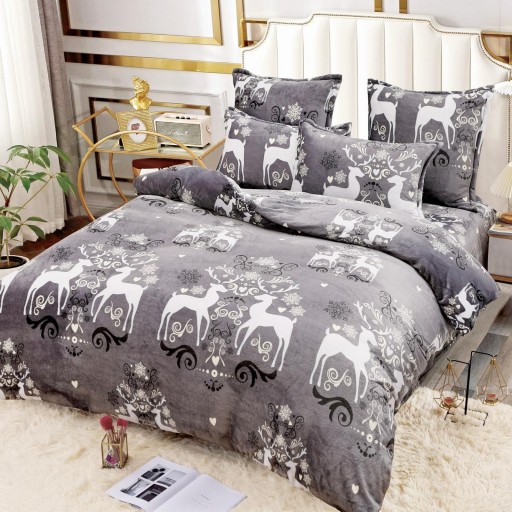 Lenjerie de pat, Cocolino, 2 persoane, 6 piese, gri , cu cerbi albi, CC667