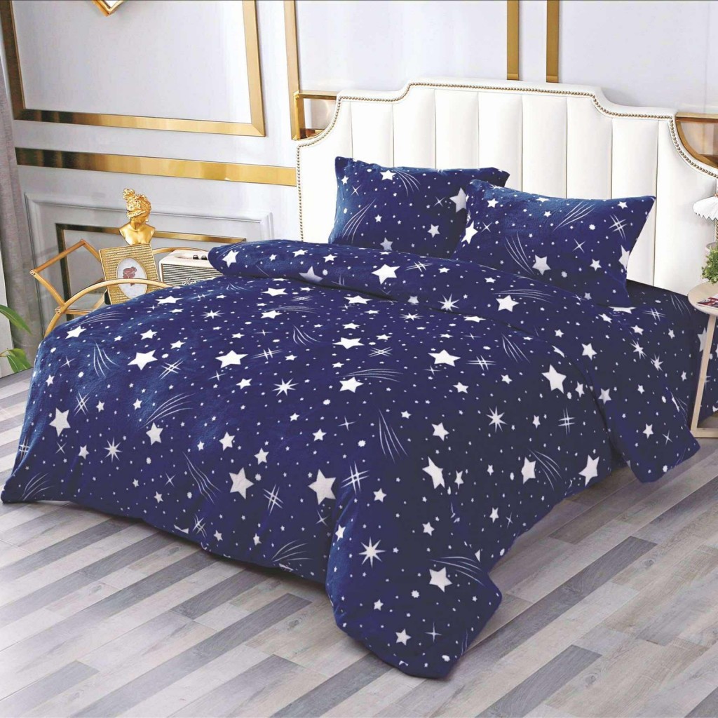 Lenjerie de pat, Cocolino, 2 persoane, 4 piese, albastru , cu steluțe albe, CCN4001