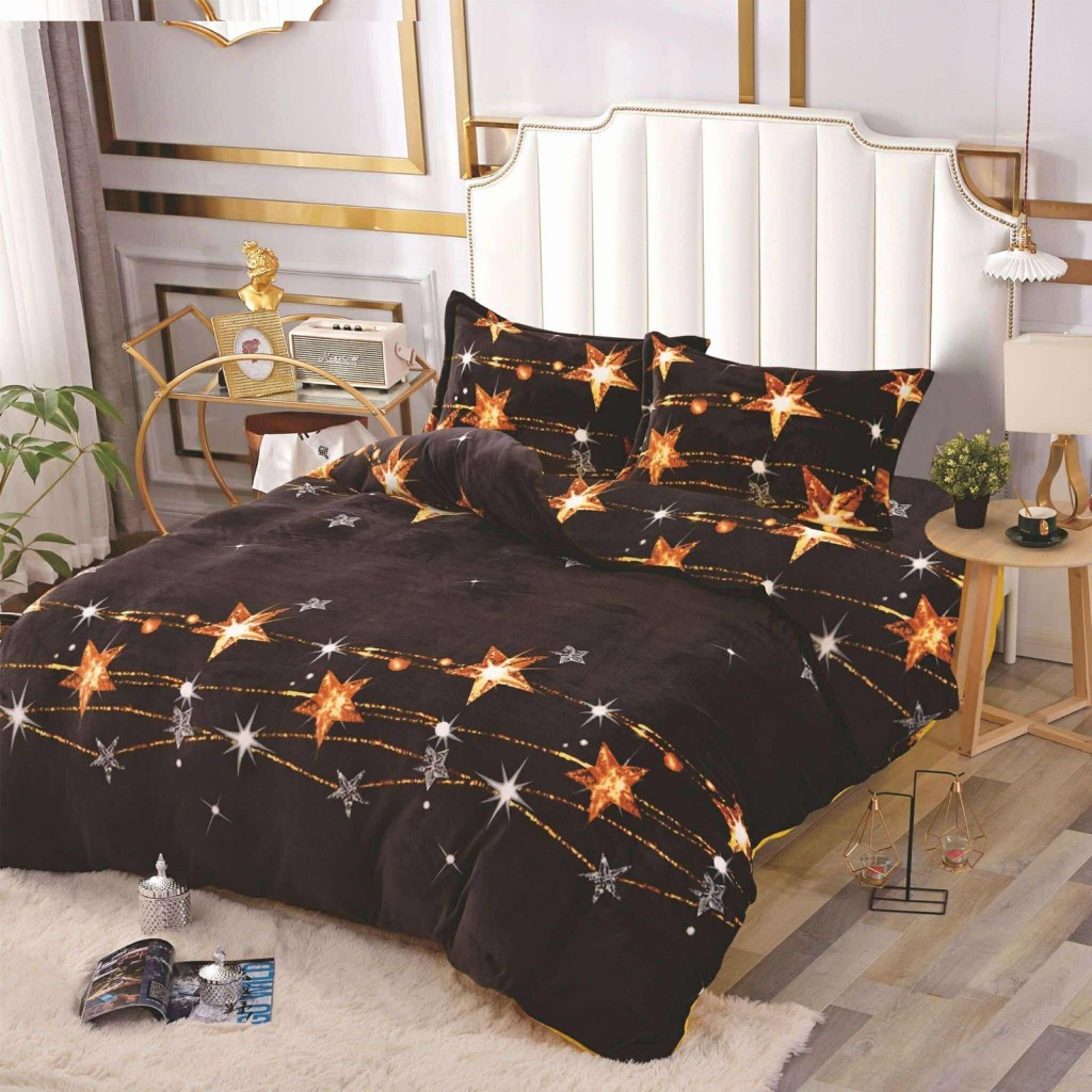 Lenjerie de pat, Cocolino, 2 persoane, 4 piese, negru , cu steluțe aurii, CCN4003