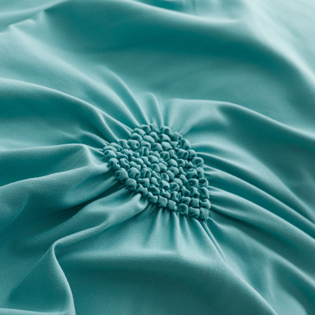 Lenjerie de pat, 2 persoane, finet, 6 piese, Elegant Deluxe Uni, cu broderie pliuri Inima, turcoaz , 230x250cm, LF810