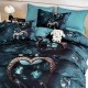 Lenjerie de pat, 2 persoane, cu elastic, finet, 6 piese, imprimeu 5D, albastru închis, cu inimi, LELD6009