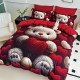 Lenjerie de pat, 2 persoane, cu elastic, finet, 6 piese, imprimeu 5D, crem și roșu închis, cu ursuleți și inimioare, LELD6010