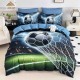 Lenjerie de pat, 2 persoane, cu elastic, finet, 6 piese, imprimeu 5D, albastru și verde, cu minge de fotbal, LELD6012