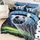 Lenjerie de pat, 2 persoane, cu elastic, finet, 6 piese, imprimeu 5D, albastru și verde, cu minge de fotbal, LELD6012