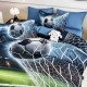 Lenjerie de pat, 2 persoane, cu elastic, finet, 6 piese, imprimeu 5D, albastru și verde, cu minge de fotbal, LELD6012