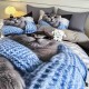 Lenjerie de pat, 2 persoane, cu elastic, finet, 6 piese, imprimeu 5D, albastru și gri, cu pisică, LELD6013