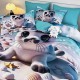 Lenjerie de pat, 2 persoane, cu elastic, finet, 6 piese, imprimeu 5D, albastru și gri, cu pui de focă, LELD6014