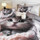 Lenjerie de pat, 2 persoane, cu elastic, finet, 6 piese, imprimeu 5D, crem și gri, cu pui de pisică, LELD6015