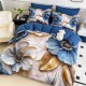 Lenjerie de pat, 2 persoane, cu elastic, finet, 6 piese, imprimeu 5D, crem și albastru, cu flori, LELD6016