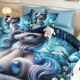 Lenjerie de pat, 2 persoane, cu elastic, finet, 6 piese, imprimeu 5D, albastru , cu ponei, LELD6019