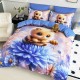 Lenjerie de pat, 2 persoane, cu elastic, finet, 6 piese, imprimeu 5D, albastru , cu albinuță, LELD6020