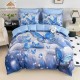 Lenjerie de pat, 2 persoane, cu elastic, finet, 6 piese, imprimeu 5D, albastru deschis, cu fluturași, LELD6021