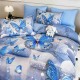 Lenjerie de pat, 2 persoane, cu elastic, finet, 6 piese, imprimeu 5D, albastru deschis, cu fluturași, LELD6021