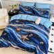 Lenjerie de pat, 2 persoane, cu elastic, finet, 6 piese, imprimeu 5D, albastru închis, cu stele de mare, LELD6022