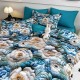Lenjerie de pat, 2 persoane, cu elastic, finet, 6 piese, imprimeu 5D, turcoaz și crem, cu flori, LELD6029