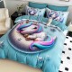 Lenjerie de pat, 2 persoane, cu elastic, finet, 6 piese, imprimeu 5D, turcoaz , cu unicorn, LELD6030