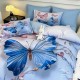 Lenjerie de pat, 2 persoane, cu elastic, finet, 6 piese, imprimeu 5D, albastru , cu flori și fluturi, LELD6031