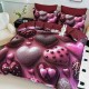Lenjerie de pat, 2 persoane, cu elastic, finet, 6 piese, imprimeu 5D, roz și vișiniu, cu inimi, LELD6034