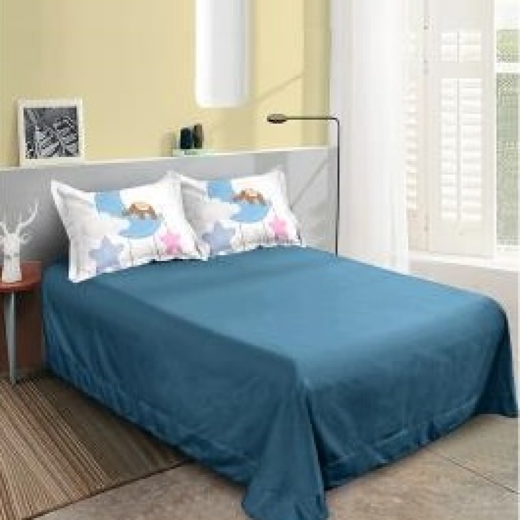 Lenjerie de pat, 2 persoane, imprimeu identic 3D, finet, 6 piese, albastru și alb, cu lună și stele, LFD116