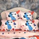 Lenjerie de pat, 2 persoane, imprimeu identic 3D, finet, 6 piese, crem și portocaliu, cu Mickey Mouse, LFD122