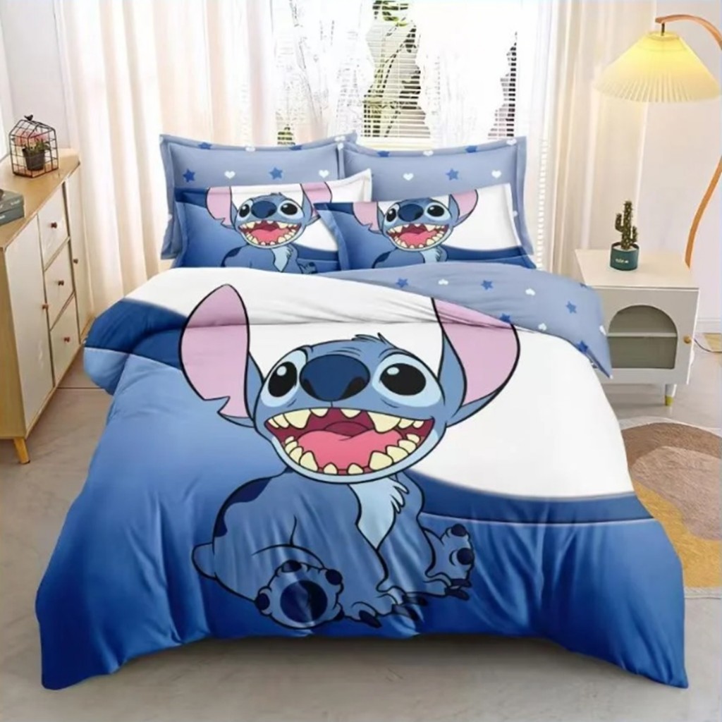 Lenjerie de pat, 2 persoane, imprimeu identic 3D, finet, 6 piese, albastru și alb, cu Stitch, LFD149 Lenjerie de pat, 2 persoane, imprimeu identic 3D, finet, 6 piese, albastru și alb, cu Stitch, LFD149