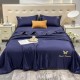 Lenjerie de pat, 2 persoane, set 4 piese, Mătase Satinată, cu pilotă de vară, albastru bleumarin, LFP111