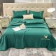 Lenjerie de pat, 2 persoane, set 4 piese, Mătase Satinată, cu pilotă de vară, verde , LFP113
