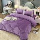 Lenjerie de pat, catifea, 2 persoane, 4 piese, UniDeluxe cu pliuri inimă, 180x200cm, mov , LFC907