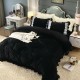 Lenjerie de pat, catifea, 2 persoane, 4 piese, UniDeluxe cu pliuri inimă, 180x200cm, negru, LFC913