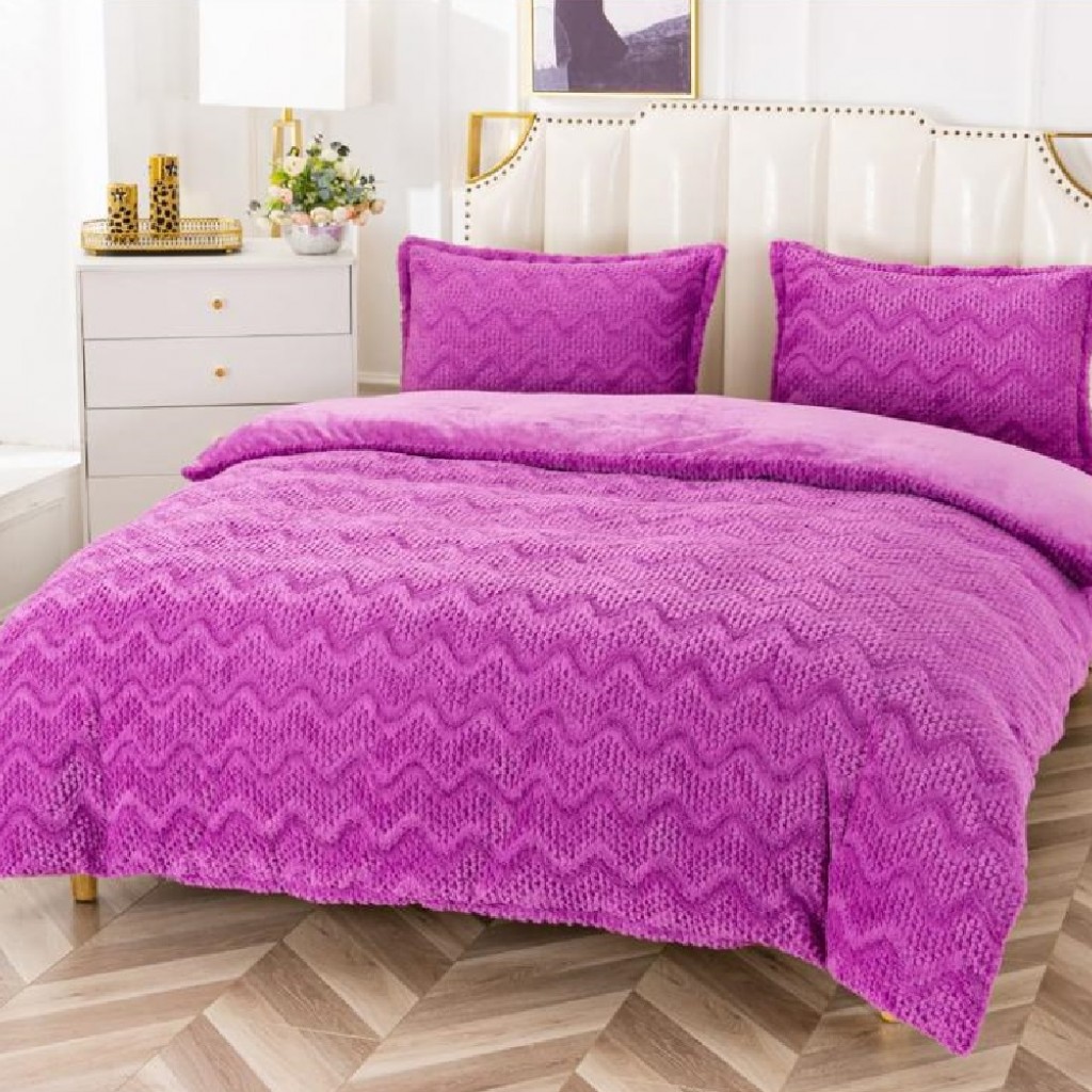 Lenjerie de pat, Cocolino, 2 persoane, 4 piese, imprimeu brodat, uni, mov , CCU431