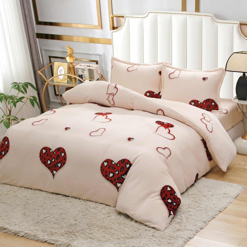 Lenjerie de pat, Cocolino, 2 persoane, 4 piese, cu elastic, crem , cu inimi maro, CC4036 Lenjerie de pat, Cocolino, 2 persoane, 4 piese, cu elastic, crem , cu inimi maro, CC4036