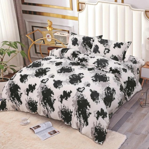 Lenjerie de pat, Cocolino, 2 persoane, 4 piese, cu elastic, alb gri negru , cu pete, CC4037