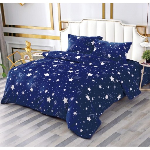 Lenjerie de pat, Cocolino, 2 persoane, 4 piese, cu elastic, albastru , cu steluțe albe, CC450