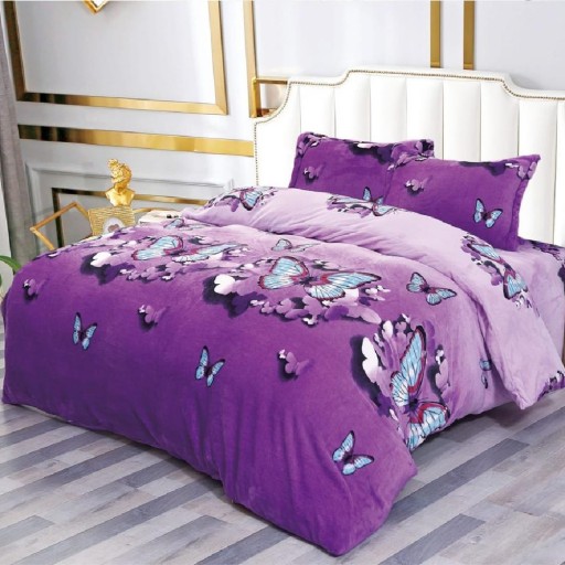 Lenjerie de pat, Cocolino, 2 persoane, 4 piese, cu elastic, mov , cu fluturi, CC452