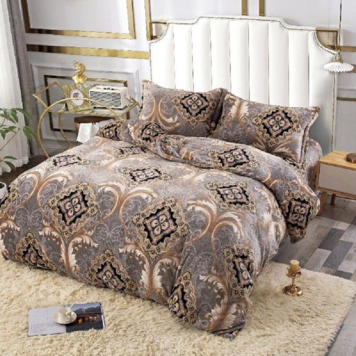 Lenjerie de pat, Cocolino, 2 persoane, 4 piese, cu elastic, maro , cu model, CC490