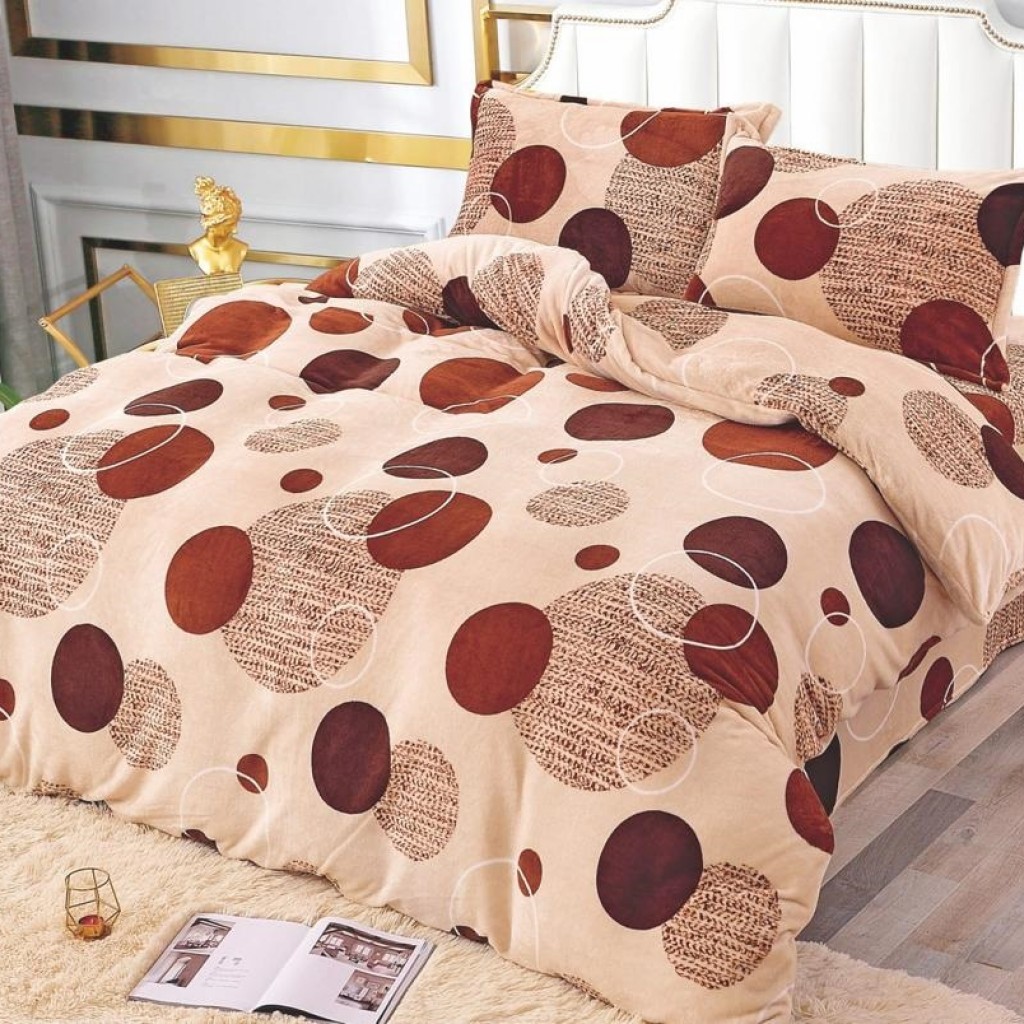 Lenjerie de pat, Cocolino, 2 persoane, 4 piese, cu elastic, crem , cu cerculețe, CC493