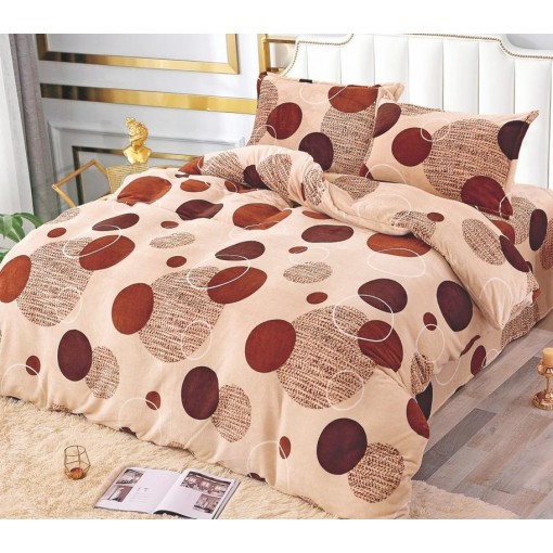 Lenjerie de pat, Cocolino, 2 persoane, 4 piese, cu elastic, crem , cu cerculețe, CC493