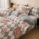 Lenjerie de pat, Cocolino, 2 persoane, 4 piese, cu elastic, gri si alb, cu romburi, CC4004